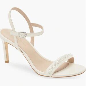 Stuart Weitzman Elegant Pearl-Embellished White Sandals (NWOT)